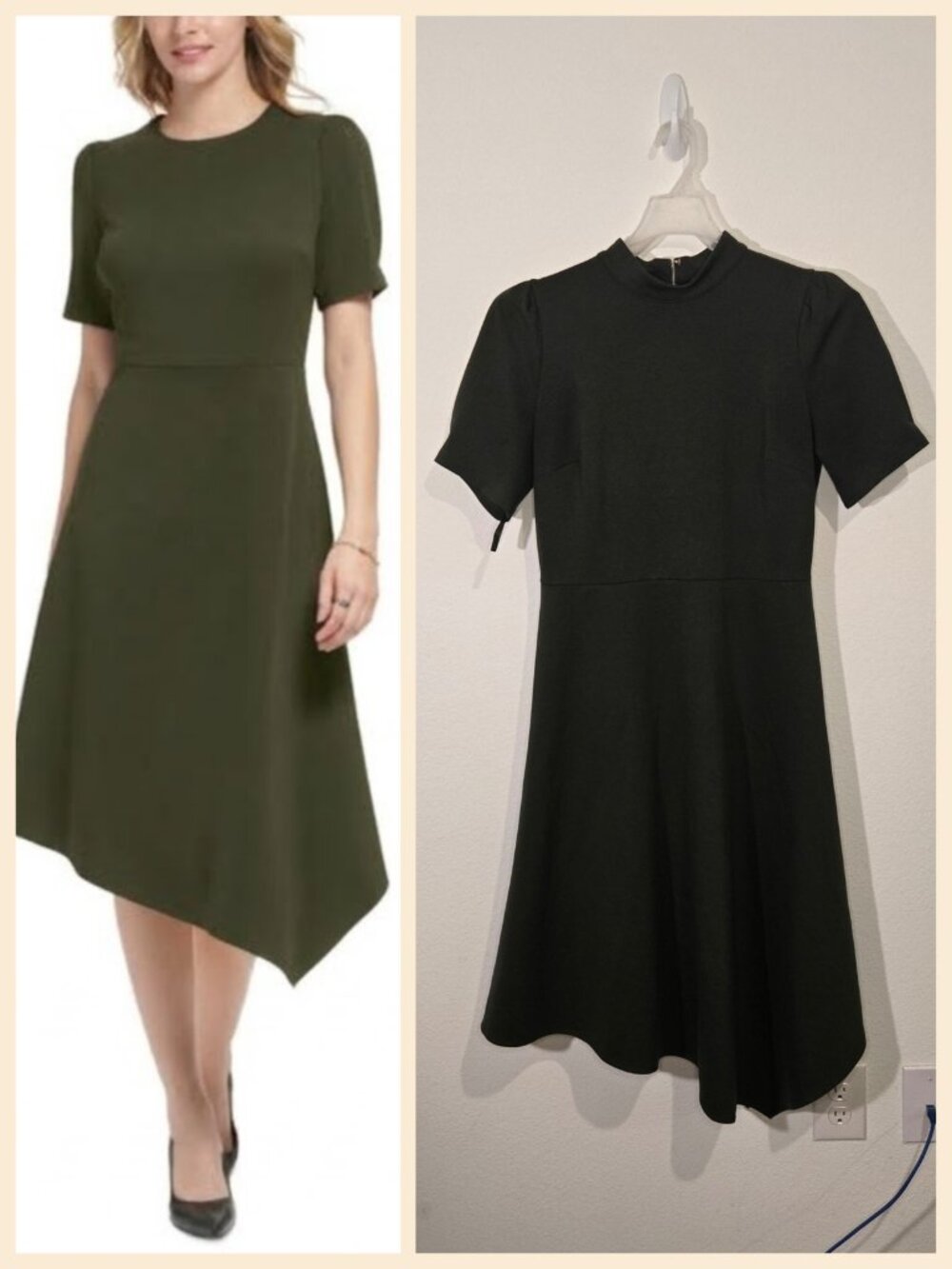 Karl Lagerfeld Paris short-sleeve asymmetrical dress Size 10 olive green gently